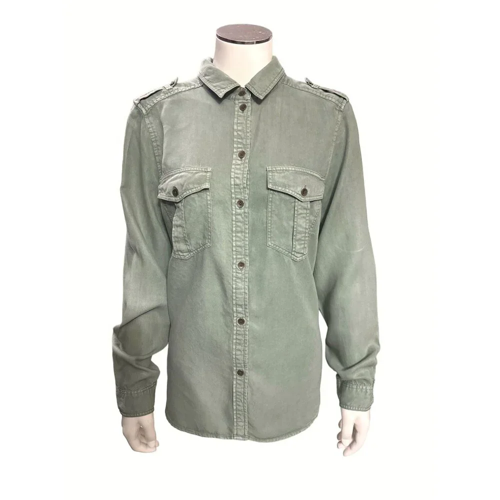 American Eagle Outfitters Boyfriend Fit Button Up Shirt Medium Green Long Sleeve - Picture 1 of 11